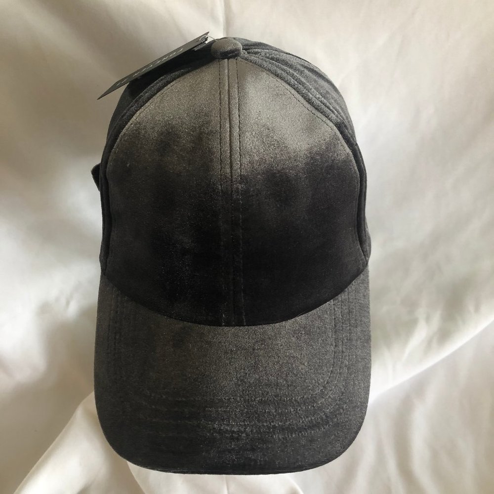 Grey Velvet Velour Strap Back Hat